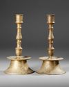 TWO OTTOMAN ENGRAVED BARASS CANDLESTICKS , TURKEY 17TH CENTURY