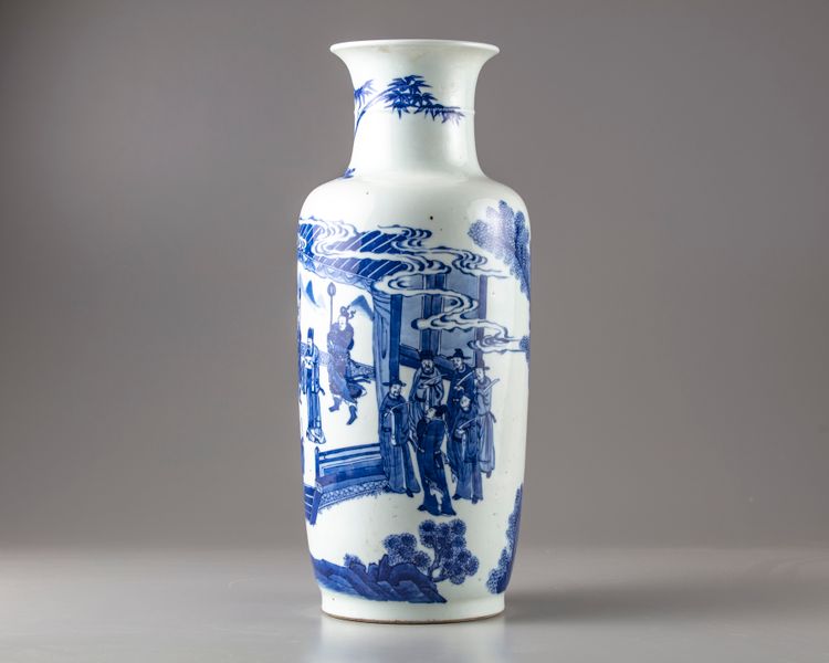 A blue and white rouleau vase
