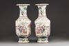 A pair of Chinese crackle-glazed famille rose vases