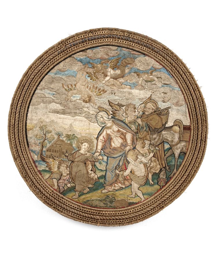 ROUND ORPHREY PANEL - RETURN FROM EGYPT, 17TH CENTURY