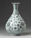 A Chinese blue and white 'scrolling peony' pear-shaped vase