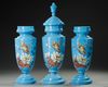 A LARGE SET OF HAND PAINTED AND ENAMELLED  OPALINE VASES, LATE 19TH CENTURY