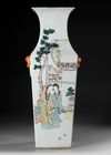A LARGE CHINESE FAMILLE ROSE SQUARE-FORM VASE, 19TH CENTURY