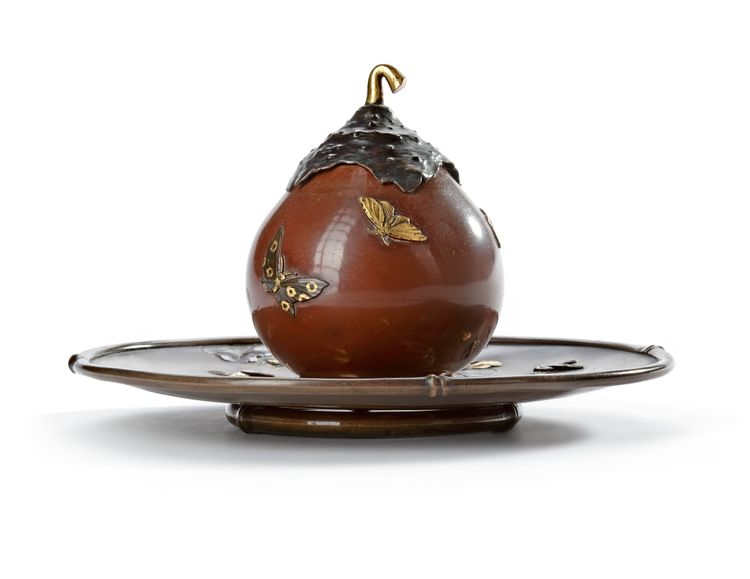 A JAPANESE GILT BRONZE FRUIT ON DISH, MEIJI PERIOD
