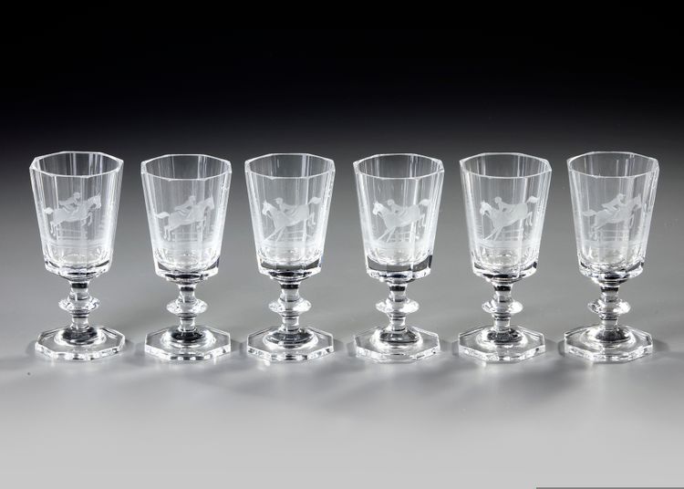 A SET OF SIX BOHEMIAN CRYSTAL WINEGLASSES, CIRCA 1850-1860