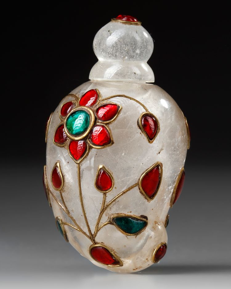 MAMGO-SHAPED CONTAINER WITH STOPPER, ROCK CRYSTAL,INDIA, MUGHAL STYLE , 19TH CENTURY
