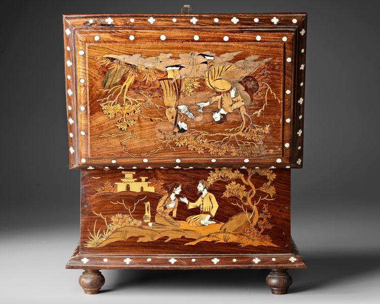 AN INDIAN INLAID WOODEN BOX, 19TH CENTURY