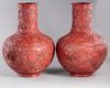 A PAIR OF LARGE CHINESE CINNABAR LACQUER VASES, TIANQIUPING