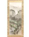 A JAPANESE HANGING SCROLL "MOUNTAIN VILLAGE IN THE MIST", 20TH CENTURY