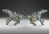 A PAIR OF LARGE CHINESE CLOISONNE ENAMEL FIGURES OF CAPARISONED HORSES, 20TH CENTURY