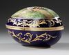 AN EGG SHAPED LIMOGES PORCELAIN JEWELRY BOX, SIGNED, LATE 19TH CENTURY