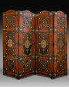 A FOUR PANEL LEATHER SCREEN, DATED 1346 AH /1927-28 AD