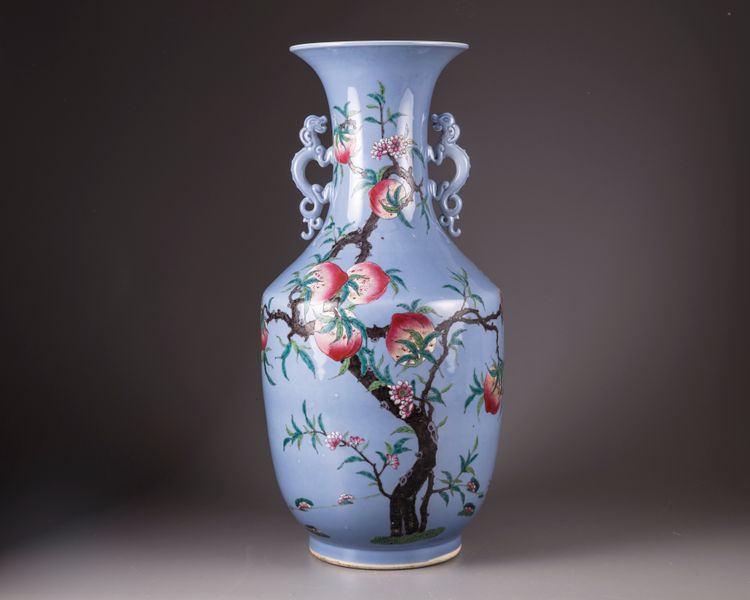 A large Chinese blue-ground famille rose vase