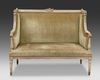 A FRENCH CARVED AND GRAY LACQUERED WOODEN SOFA, LOUIS XVI STYLE, LATE 19TH CENTURY