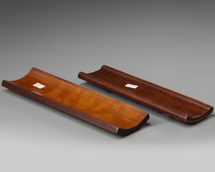 TWO CHINESE WOODEN ARM RESTS, 20TH CENTURY