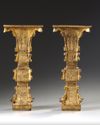 A large pair of Chinese gilt bronze archaistic square-section flaring vases, gu