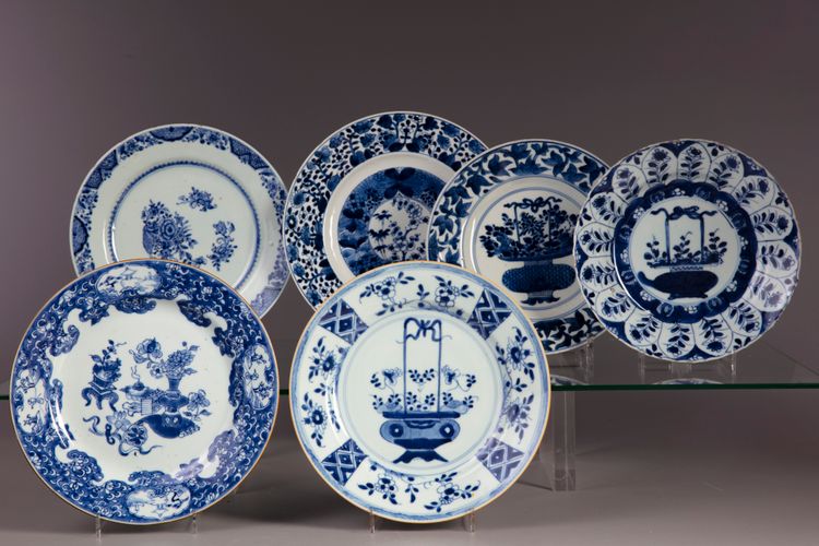Six Chinese blue and white dishes