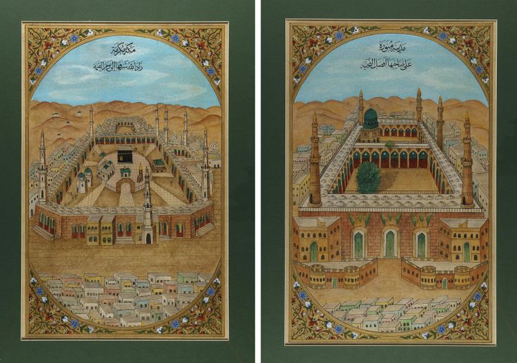 A PAIR OF VIEWS DEPICTING THE HOLY SHRINES OF MECCA AND MEDINA, INDIA, RAJASTHAN, CIRCA 1880
