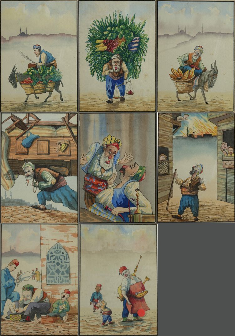 A series of eight anonymus cartoon drawings