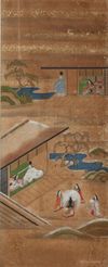 A JAPANESE SIX-PANEL BYOBU SCREENS WITH SCENES FROM THE TALE OF GENJI, EDO PERIOD (1603-1868)