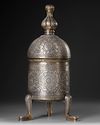 A SILVER INLAID BRONZE MAMLUK STYLE INCENSE BURNER,  20TH CENTURY