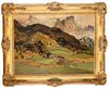 MILDRED PELZER (1889-1985), HOUSES IN A MOUNTAINOUS LANDSCAPE, OIL ON CANVAS