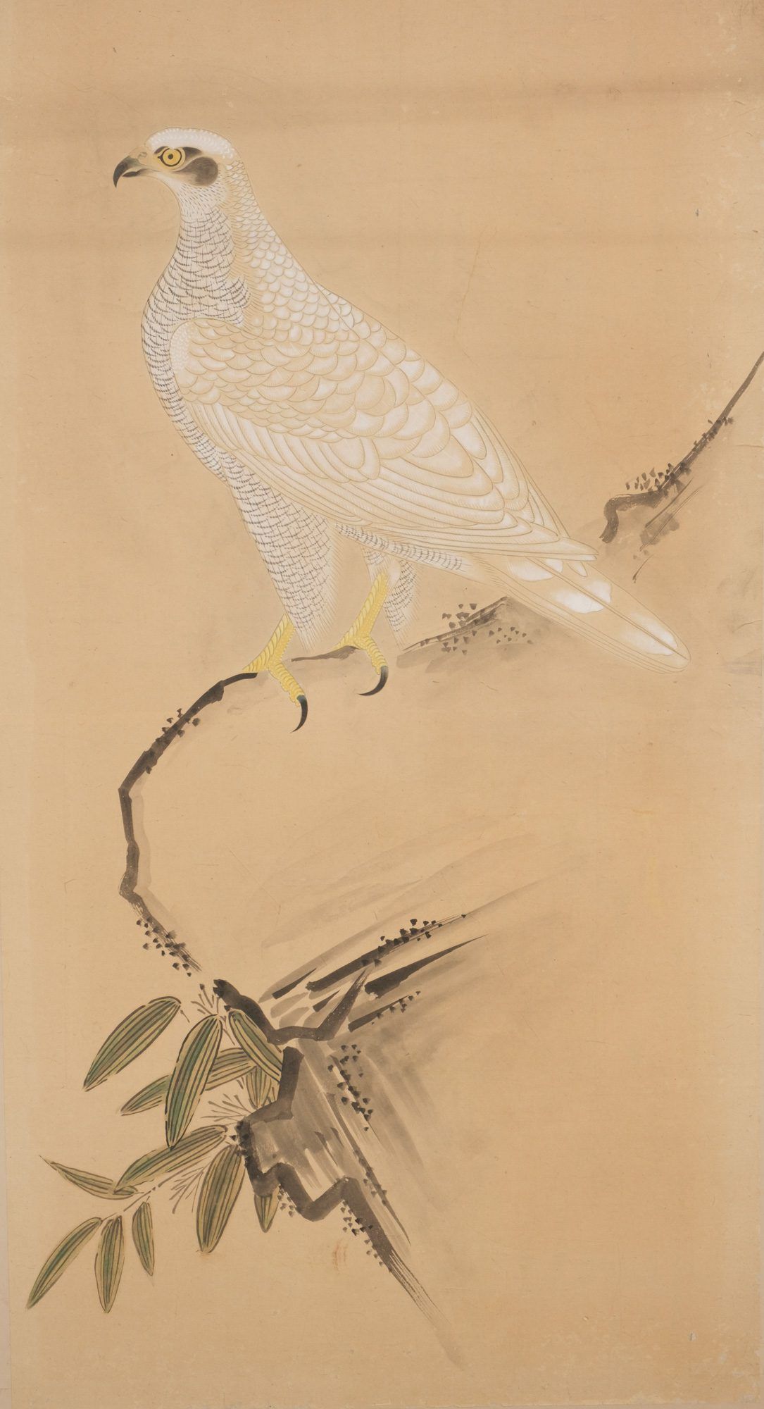 A LARGE JAPANESE SIX-PANEL SCREEN WITH HAWKS, LATE EDO PERIOD