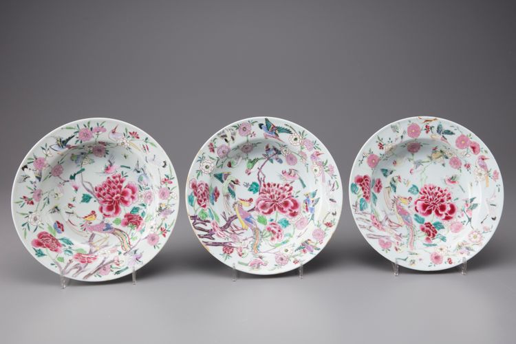 Three famille rose plates