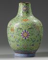 A rare Chinese lime-green ground famille rose vase