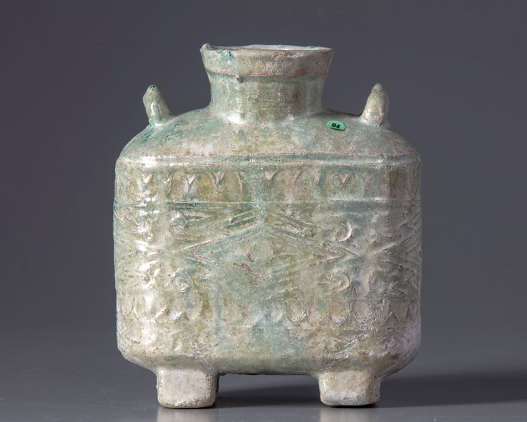 A GREEN-GLAZED POTTERY FLASK, LATE WESTERN HAN DYNASTY (1ST CENTURY BC - 8 AD)