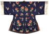 A CHINESE DARK BLUE-GROUND EMBROIDERED SHORT INFORMAL ROBE        