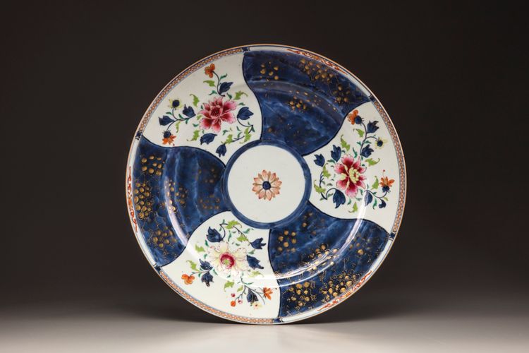 A Chinese famille rose and powder blue charger