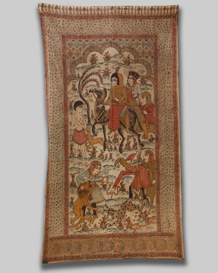 An Islamic silk cloth depicting various figures
