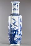 A large Chinese blue and white rouleau vase