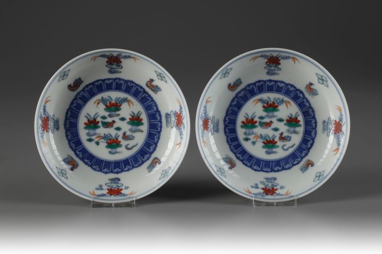 A pair of doucai dishes