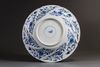 A large Chinese blue and white spiral moulded dish