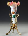 A FRENCH CENTERPIECE, OPALINE GLASS ON A BRONZE STAND, CIRCA 1880