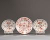 A Chinese rouge-de-fer plate and a pair of Chinese imari moulded shell-shaped plates