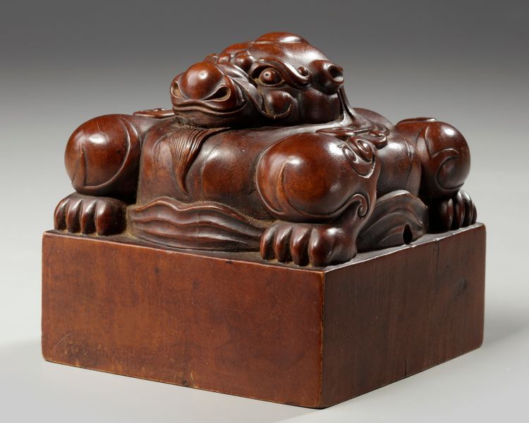 A Chinese hongmu qilin square seal