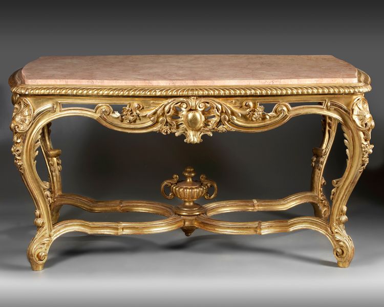 A FRENCH GILT AND CARVED WOOD CENTER TABLE, 19TH CENTURY