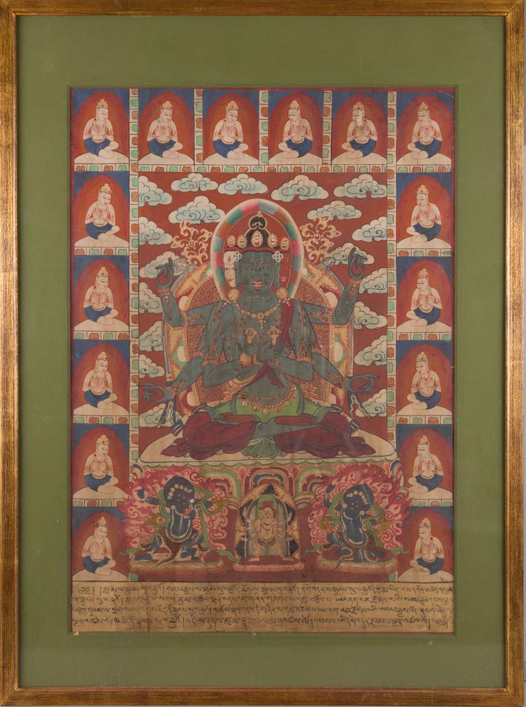 A framed Tibetan Thangka