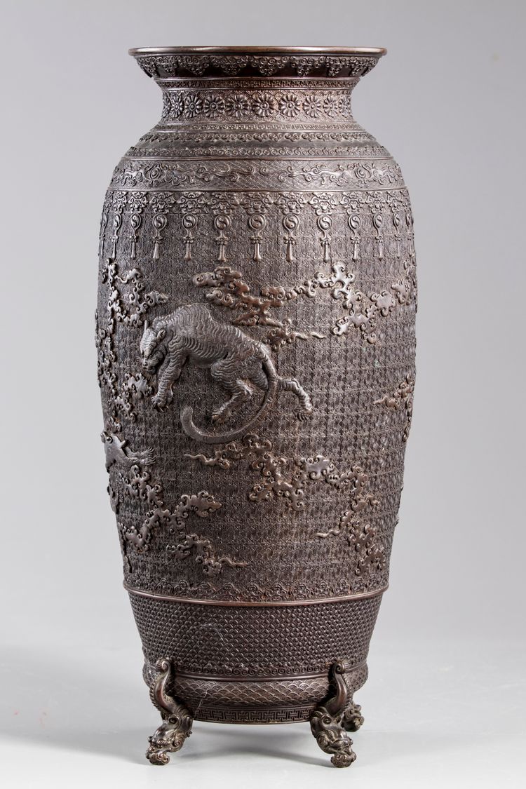 A large Japanese bronze vase