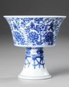 A CHINESE BLUE AND WHITE 'LANCA' STEM CUP, 19TH-20TH CENTURY