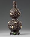 A Chinese mother-of-pearl-inlaid wood double gourd vase