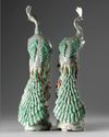 A pair of Chinese famille rose peacocks