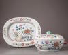 A Chinese famille rose tureen, cover, and stand