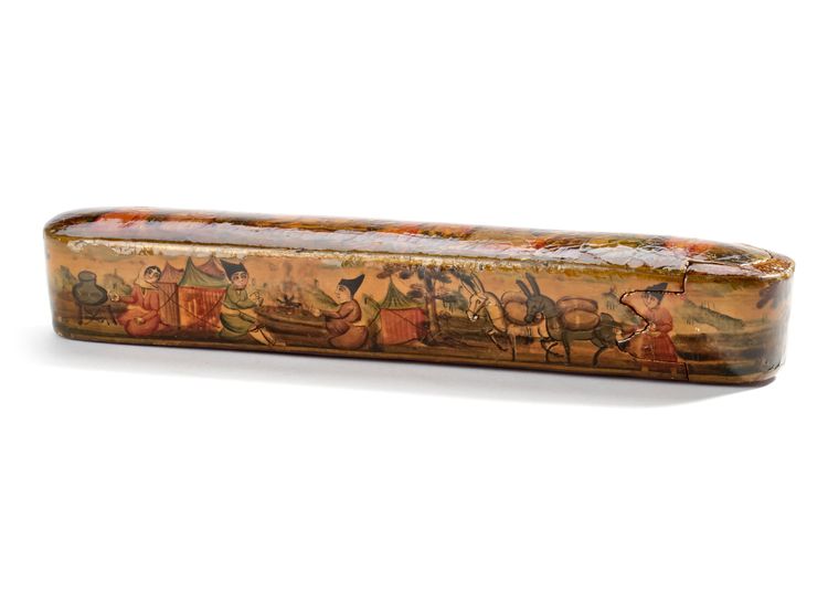 A QAJAR LACQUERED PAPIER-MACHÉ PEN CASE (QALAMDAN), 19TH CENTURY