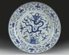 A large Chinese blue and white 'dragon' charger