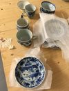 Seven Chinese blue and white cups and twelve saucers