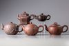 A group of five Chinese Yixing teapots